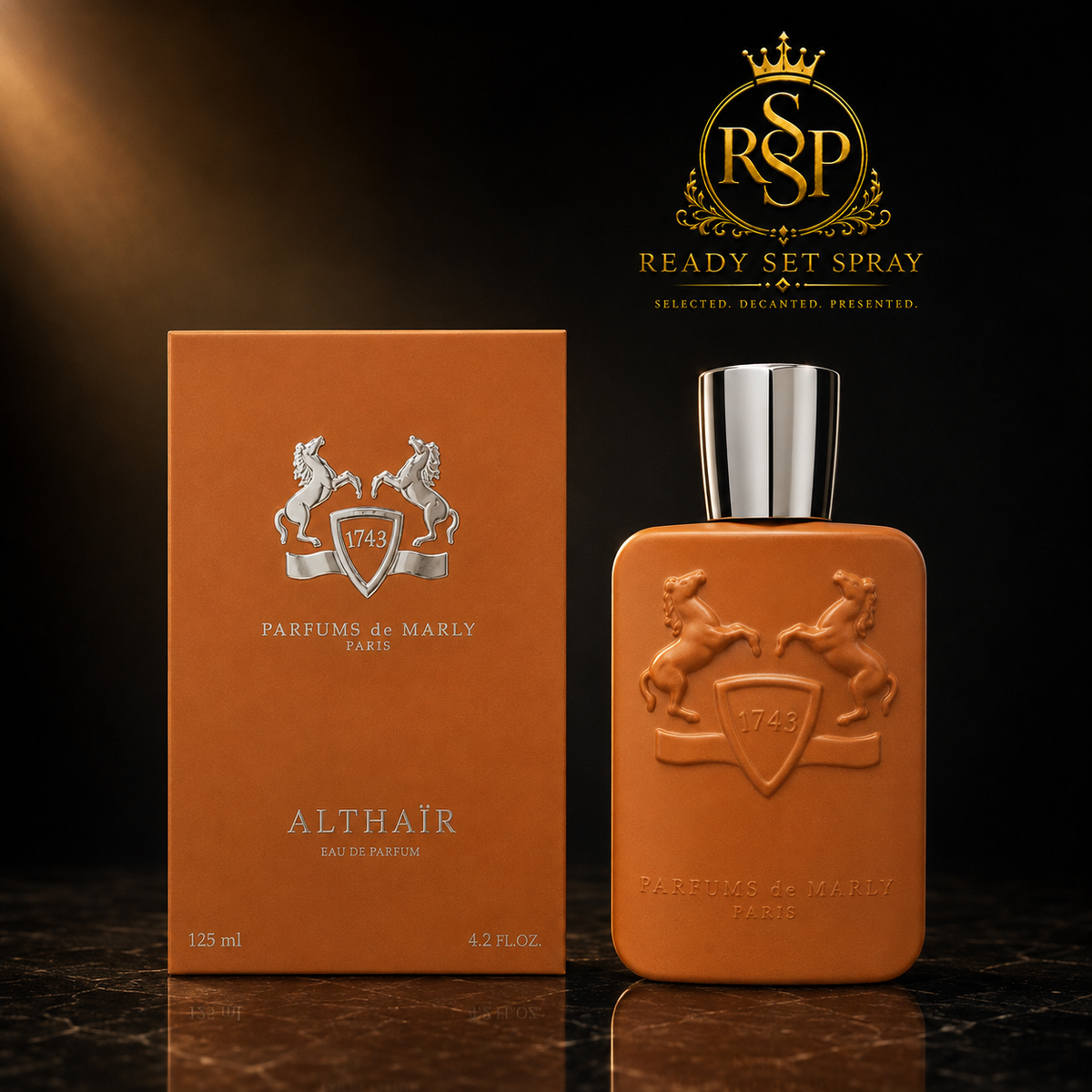 Ready Set Spray artwork featuring Parfums de Marly Althair fragrance.