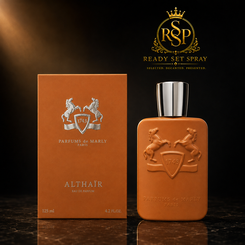 Ready Set Spray artwork featuring Parfums de Marly Althair fragrance.