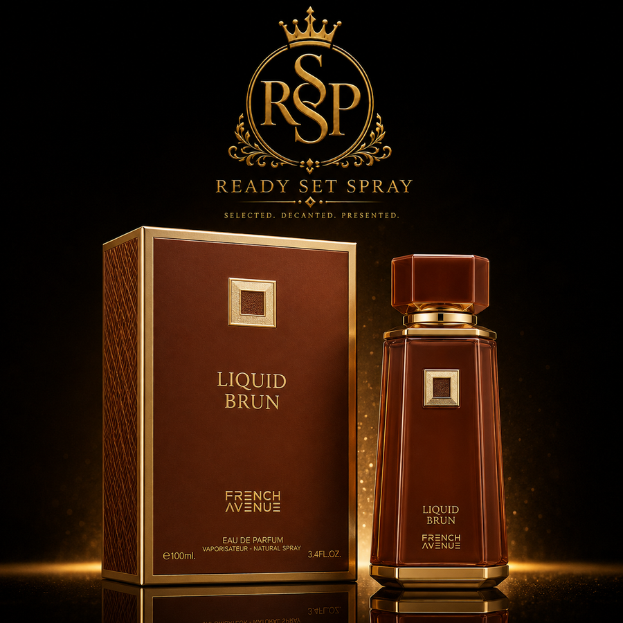 Ready Set Spray artwork featuring French Avenue Liquid Brun fragrance.