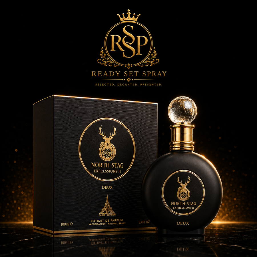 Ready Set Spray artwork featuring Paris Corner North Stag Expressions II Deux fragrance.