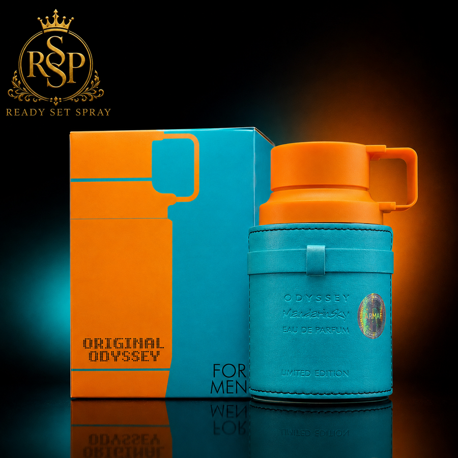Armaf Odyssey Mandarin Sky Limited Edition bottle and box — Ready Set Spray