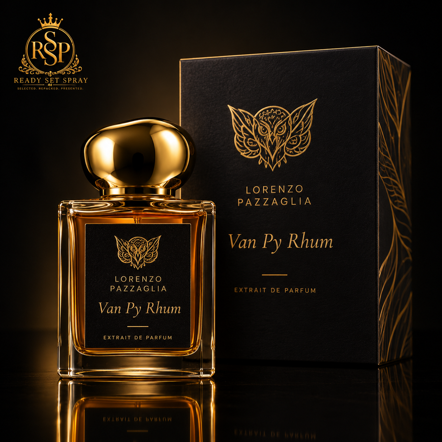 Lorenzo Pazzaglia Van Py Rhum bottle and box on black RSP background