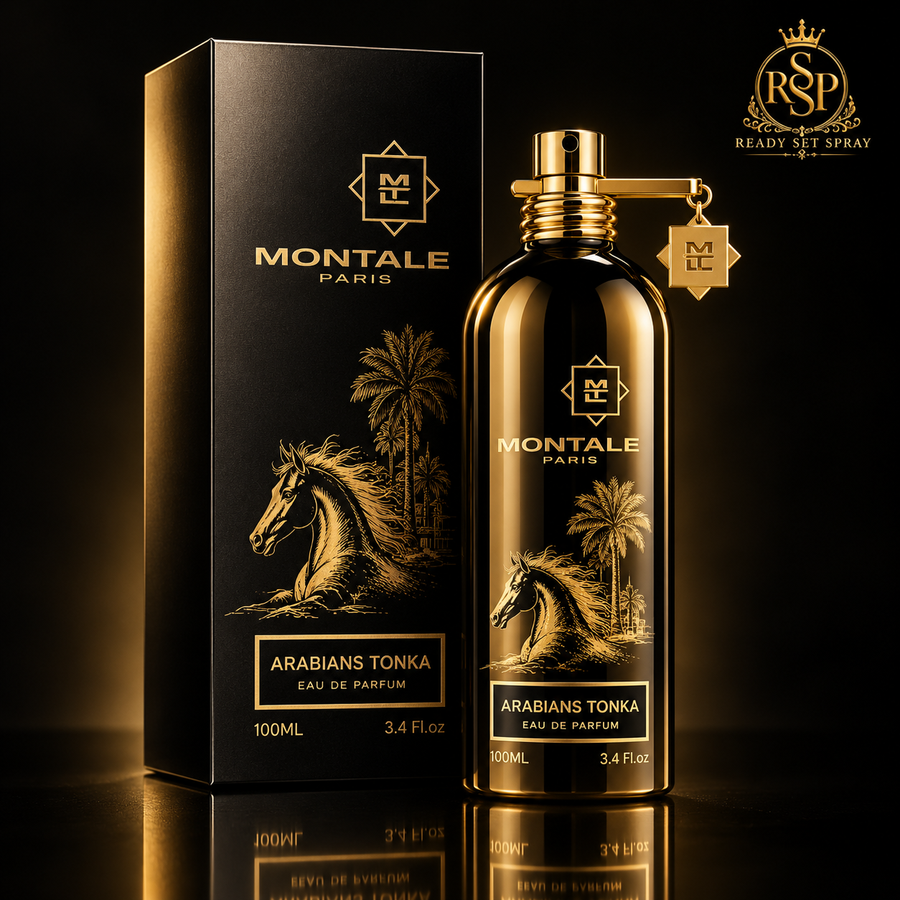 Montale Arabians Tonka bottle and box on black RSP background
